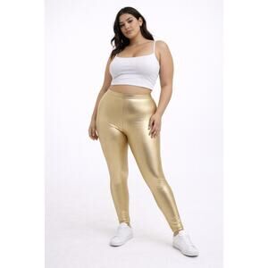 American Apparel Gold Lamé Leggings L Metallic High Rise Made in USA Disco Glam
